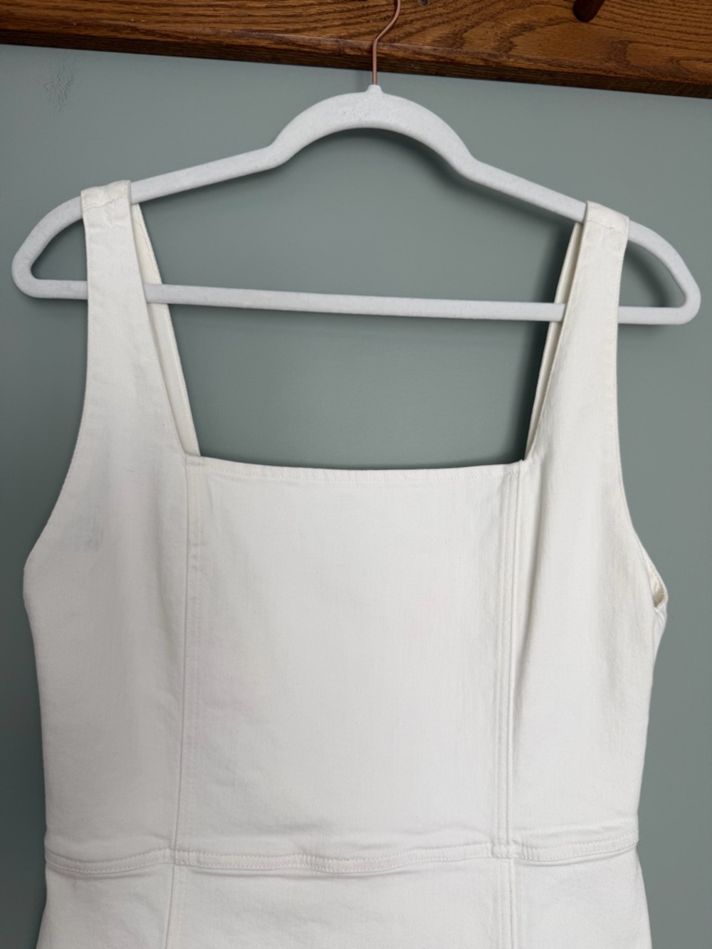 Alice + Olivia Jeans "Maryann" White Sugar Denim Square Neck Mini Dress *Altered - Picture 6 of 17